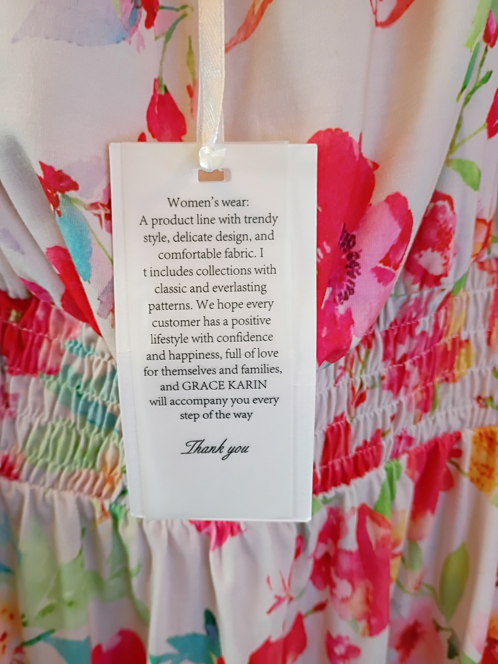 Grace Karin Floral Sundress in Pink, Green & Cream - Picture 3 of 7